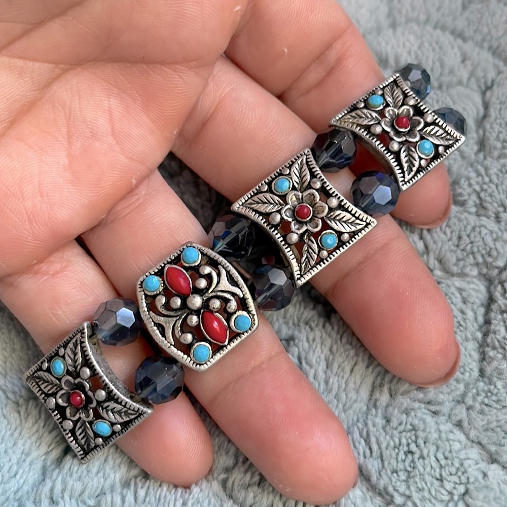 Pretty Beaded Jeweled Pave Chunky Statement Stretch Bracelet